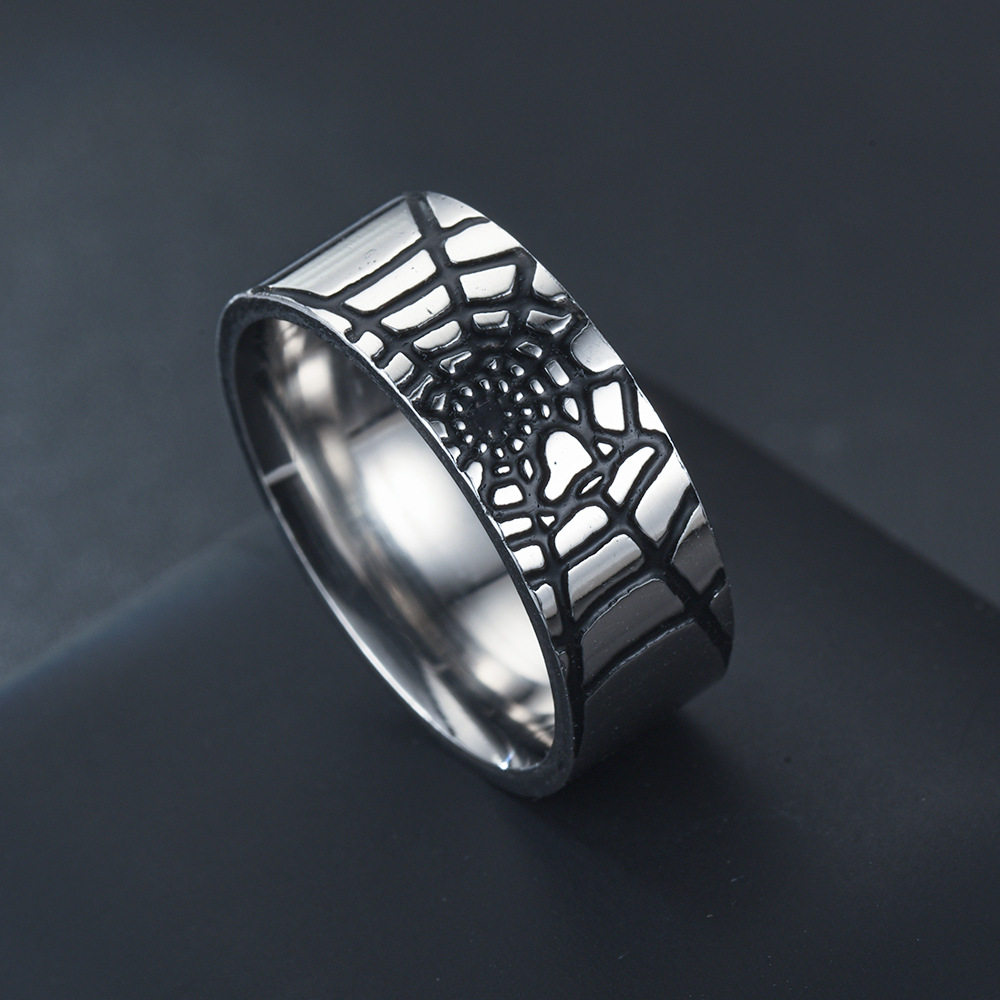 Initial Ring Custom - Paslanmaz Çelik Basit Örümcek Web Yüzük