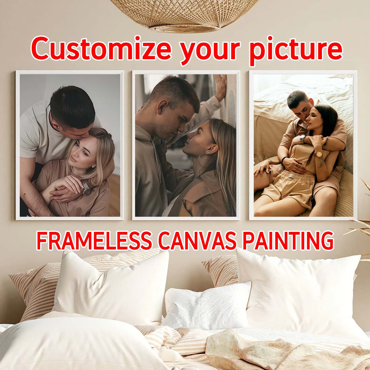 Engraved Wood Frame - Üçlü Tablo - 2D Özel Fotoğraf